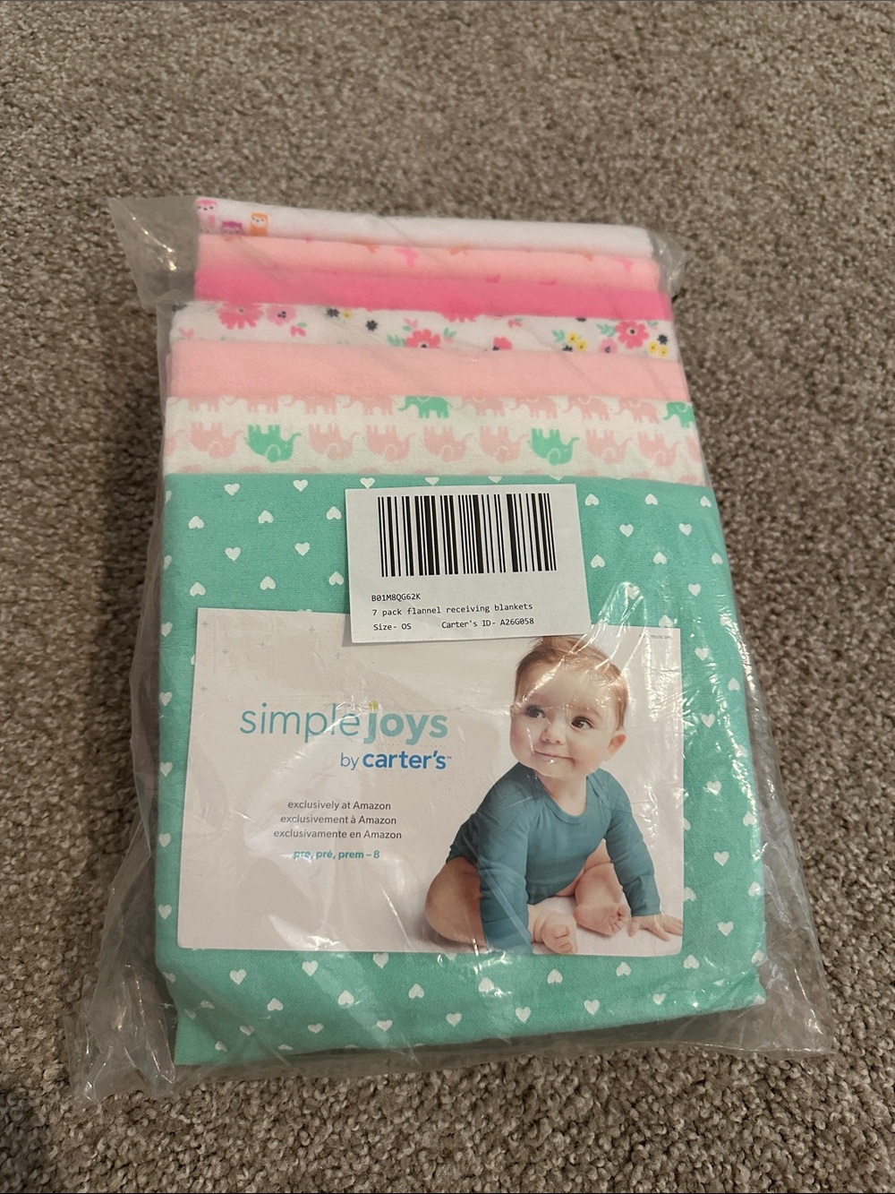 Carter's Simple Joys Baby Receiving Blankets - Pink & Teal Patterned 7-Pack